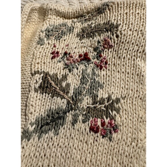 Tiara vintage pullover sweater floral embroidery long sleeve ramie cotton size M - Picture 9 of 10